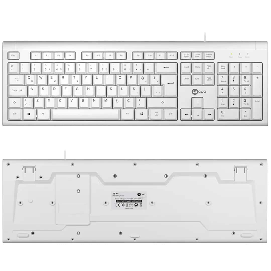 Lenovo Lecoo KB101 USB Kablolu Beyaz TÜRKÇE Q Klavye - Seyyar Elektronik