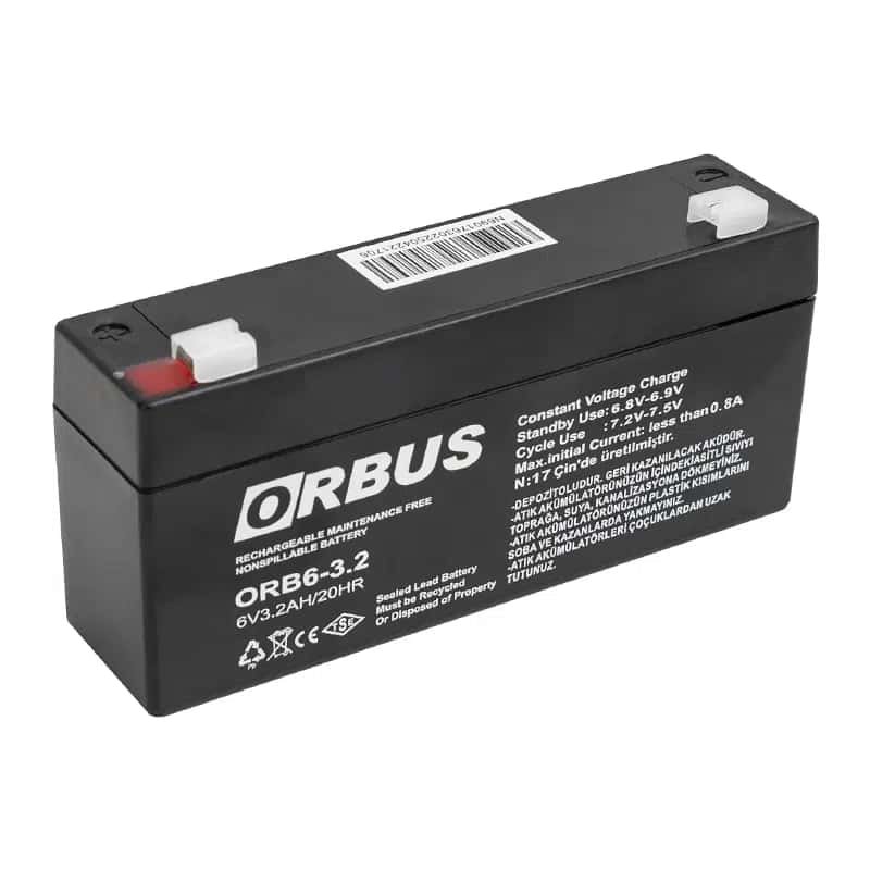 Orbus 6 Volt 3.2 Amper Akü ORB6-3.2 (125x33x60 Mm) - Seyyar Elektronik