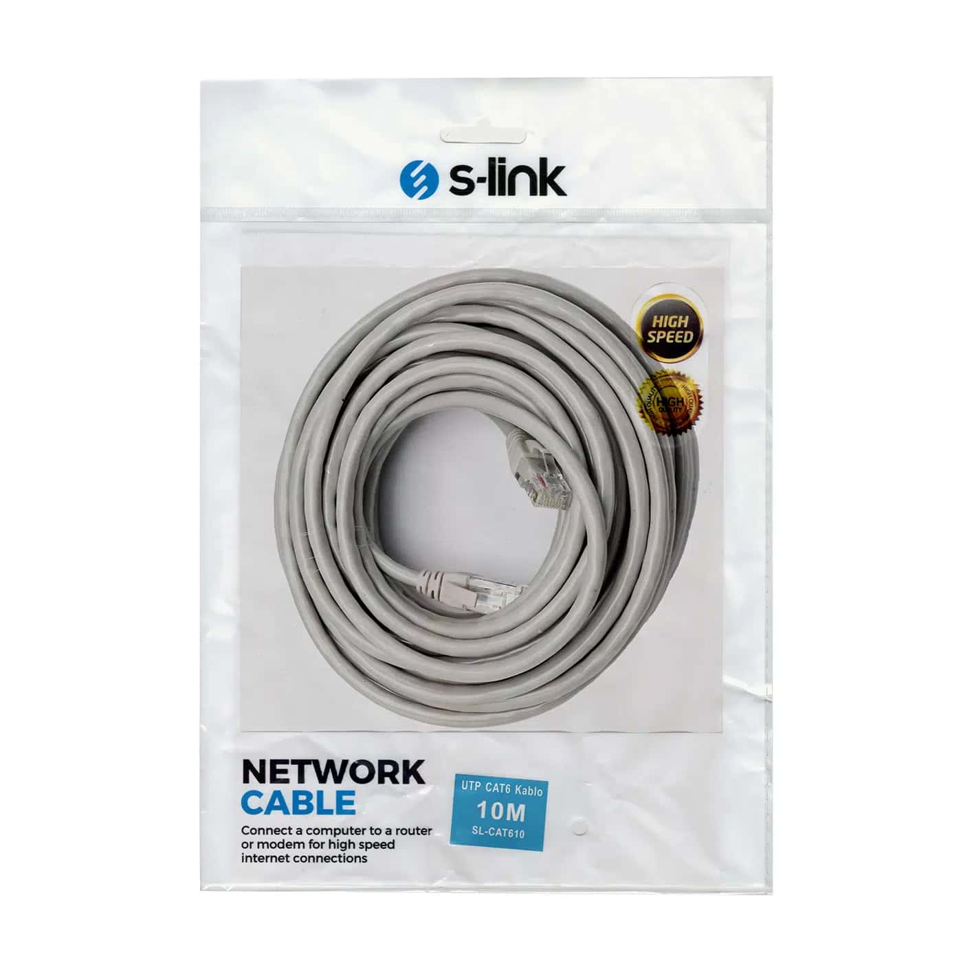 S-Link SL-CAT610 Gri̇ Cat6 10 Metre Kablo - Seyyar Elektronik