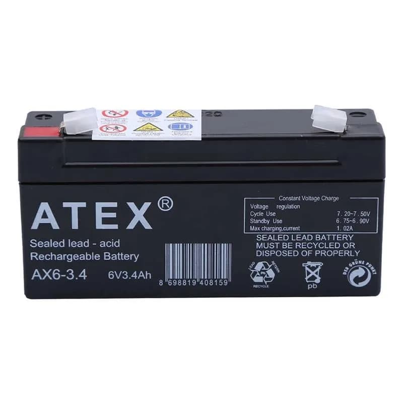 Atex 6 Volt - 3.4 Amper Yatık Akü - küçük görsel 2