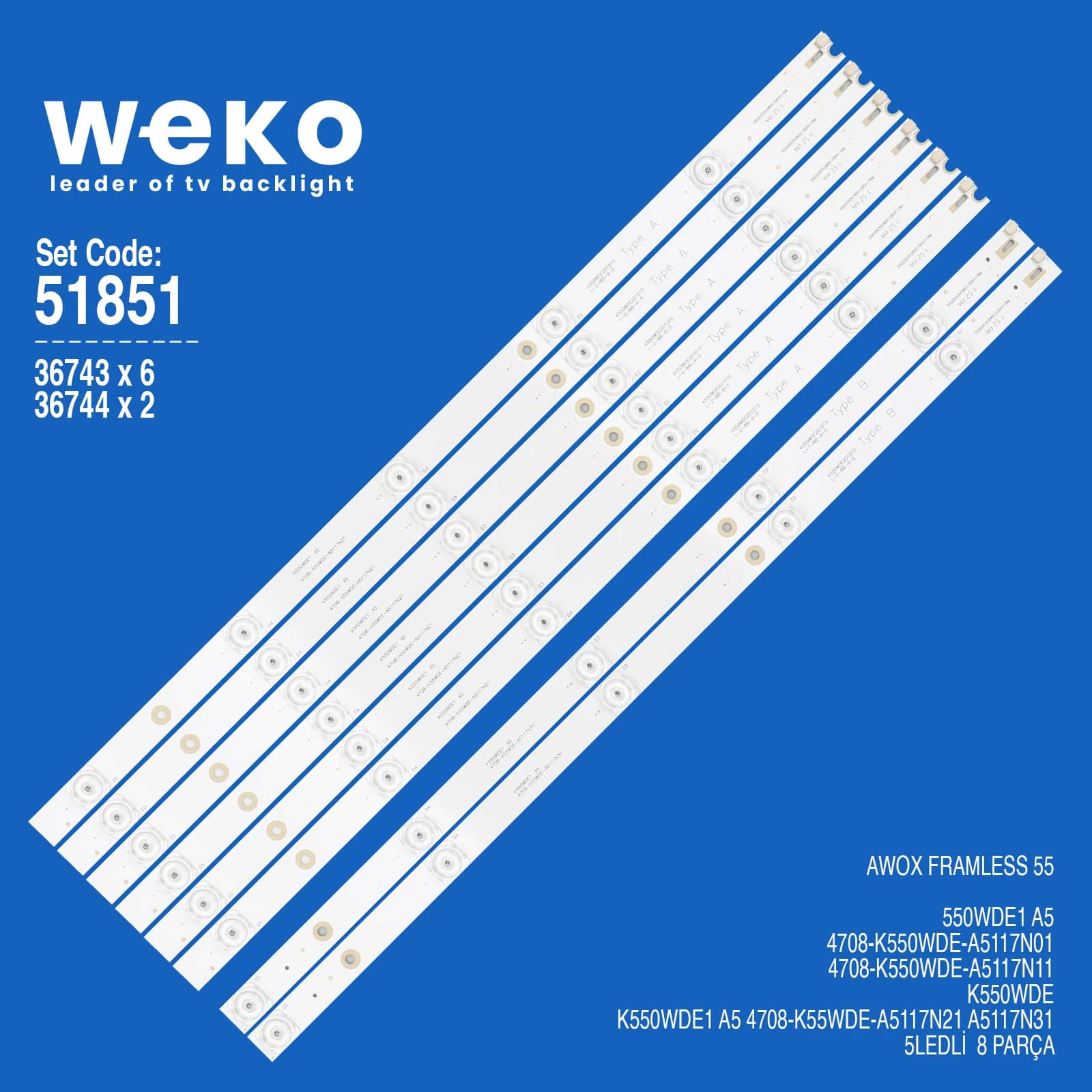 Awox A5117N31 - Framless 55 '' (6+2) 8 Adet Tv Led Bar - Seyyar Elektronik