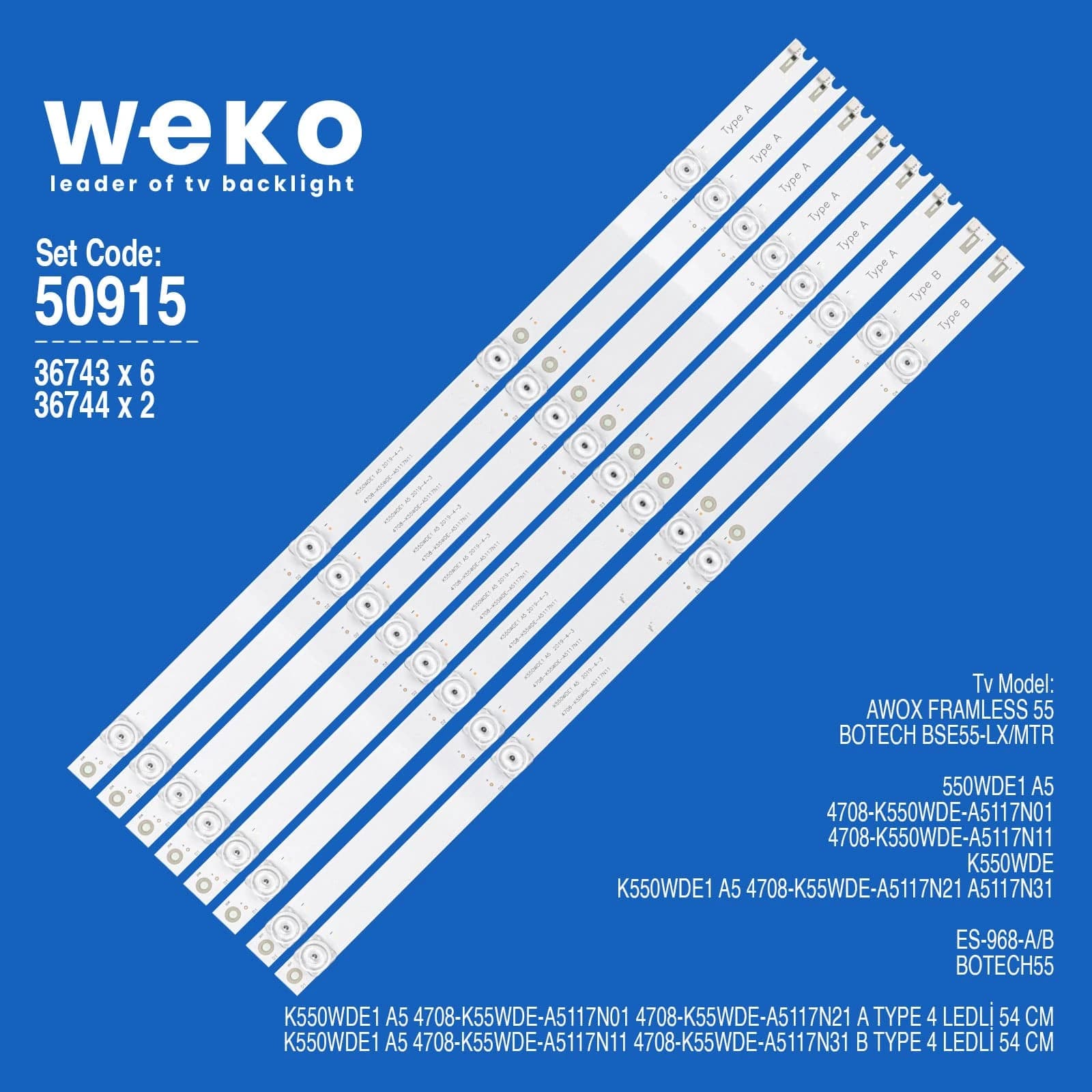 Botech BSE55-LX/MTR 55'' inç 8 Adet Tv Led Bar - küçük görsel 2