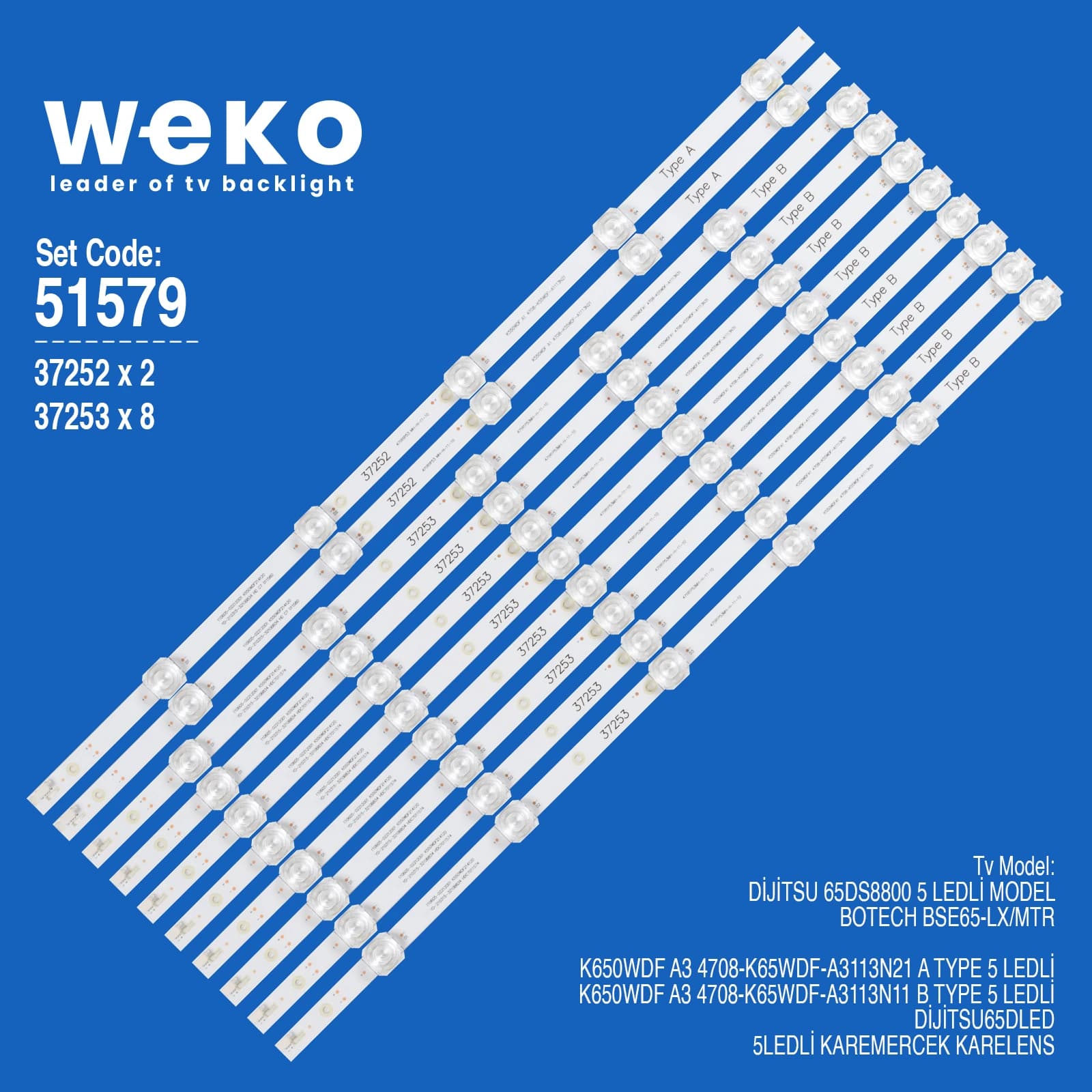 Botech BSE65-LX/MTR 65'' İnc 10 Adet Tv Led Bar - Seyyar Elektronik