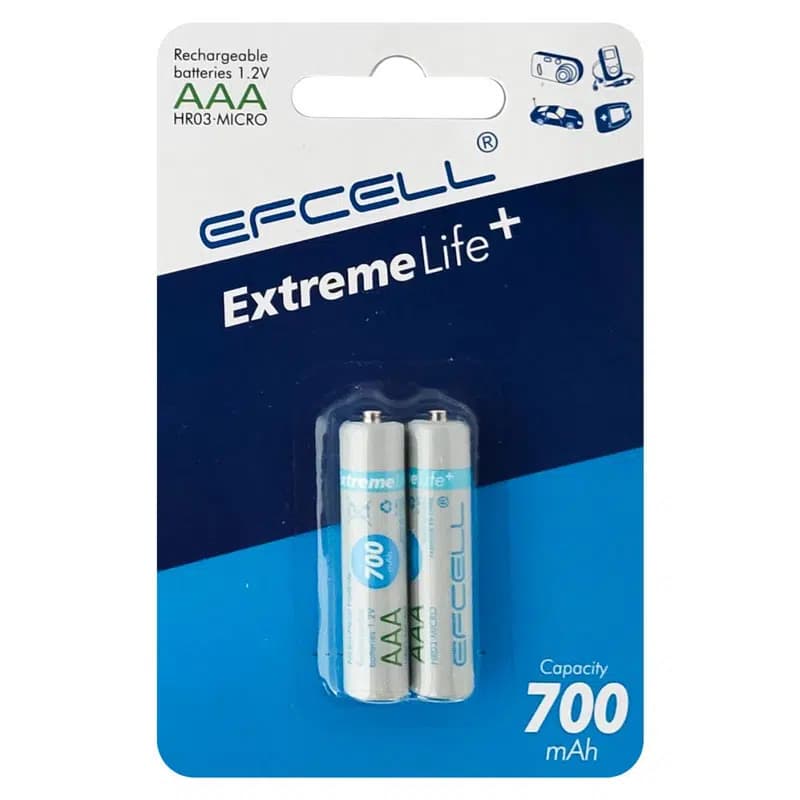 Efcell Extreme Life+ AAA 700mAh 1.2V Şarj Edilebilir Ni-MH Pil (2'li Paket) - Seyyar Elektronik