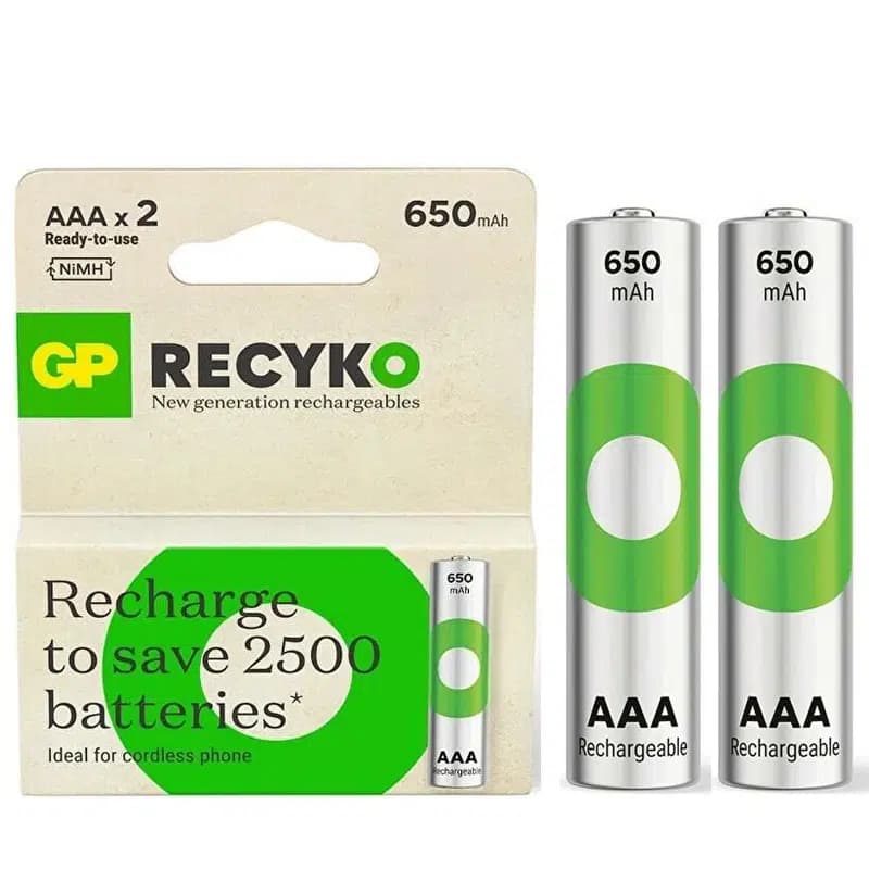 GP Recyko 650 Mah R03 AAA Şarjlı 2'li İnce Kalem Pil - Seyyar Elektronik