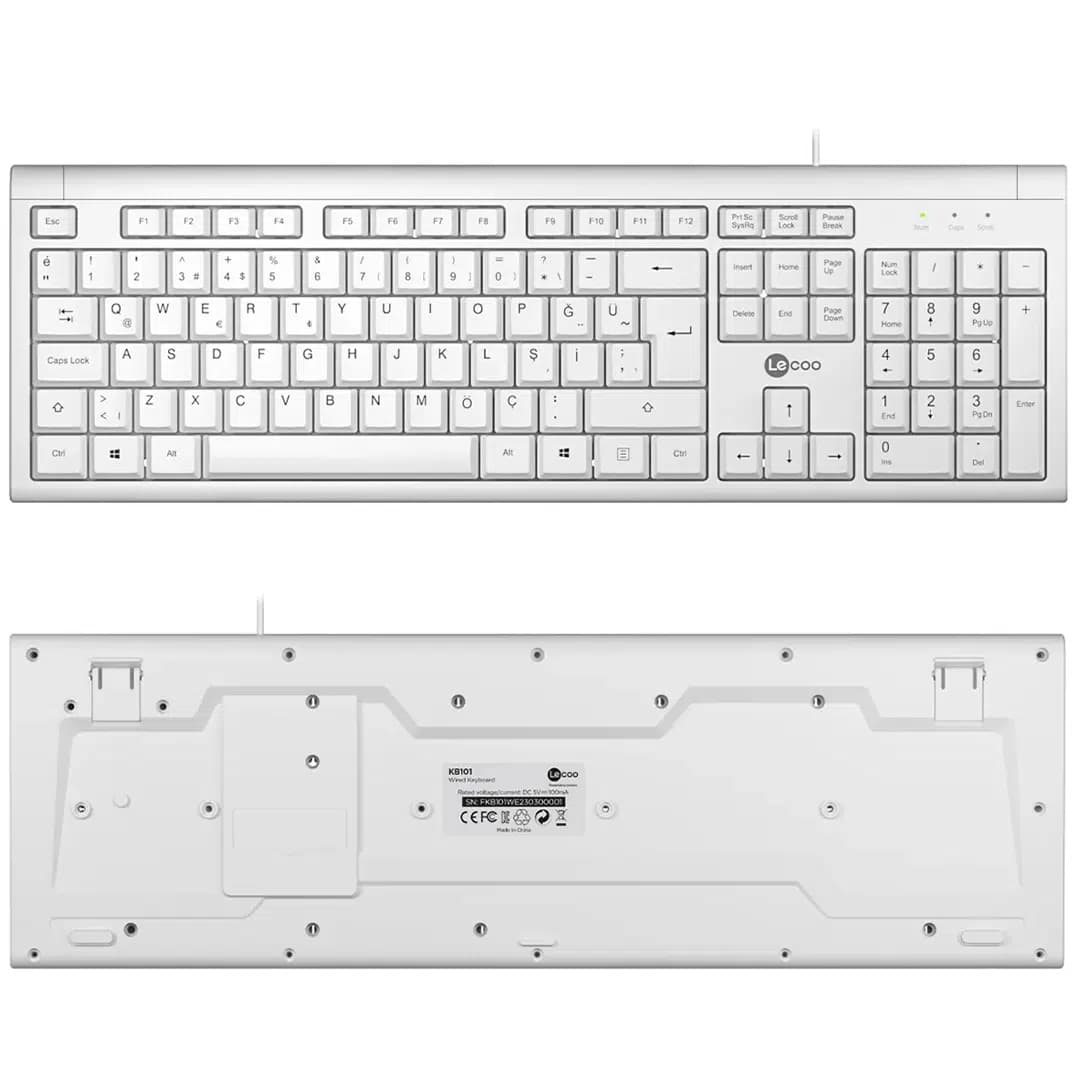 Lenovo Lecoo KB101 USB Kablolu Beyaz TÜRKÇE Q Klavye - Seyyar Elektronik