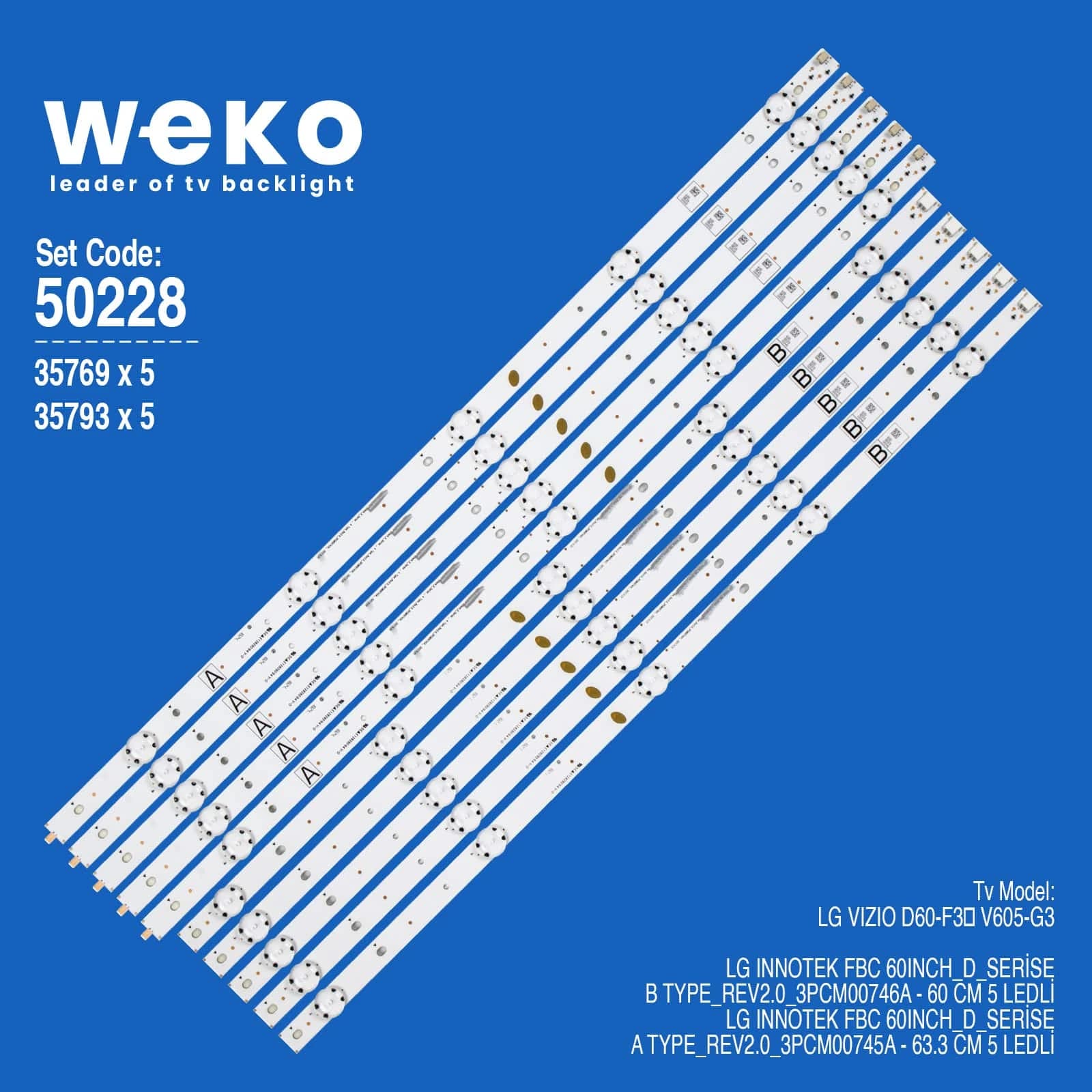 Lg Vizio D60-F3 V605-G3 60'' inç 10 Adet Tv Led Bar - Seyyar Elektronik