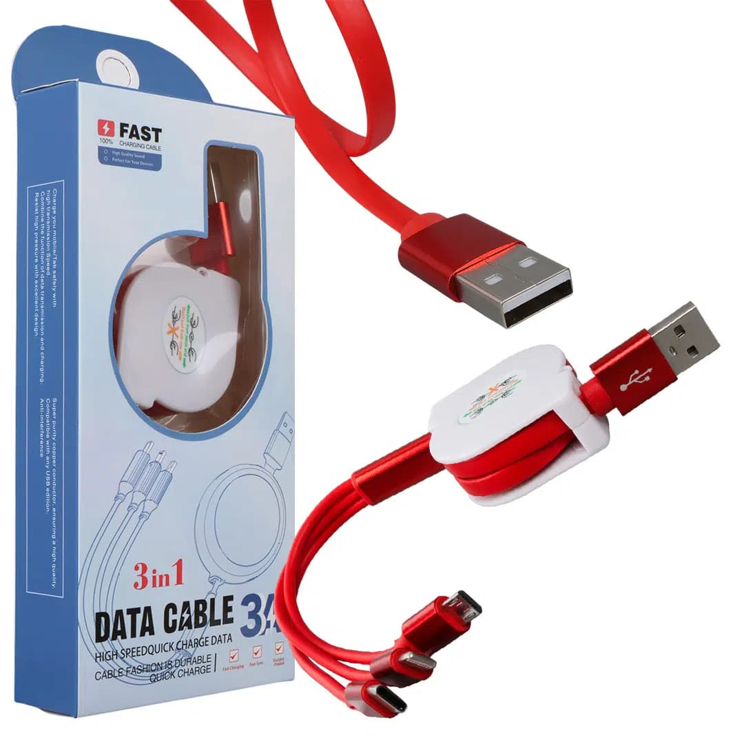 PowerMaster PM-26345 3 IN 1 Kırmızı Şarj Kablosu - küçük görsel 1