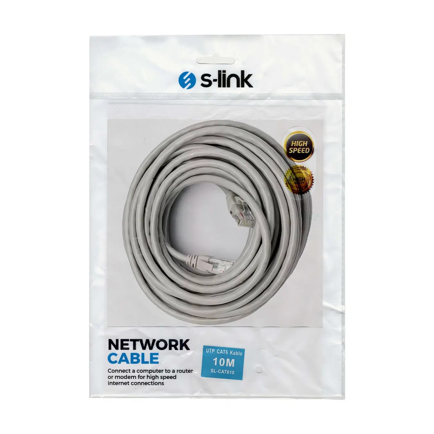 S-Link SL-CAT610 Gri̇ Cat6 10 Metre Kablo - Seyyar Elektronik