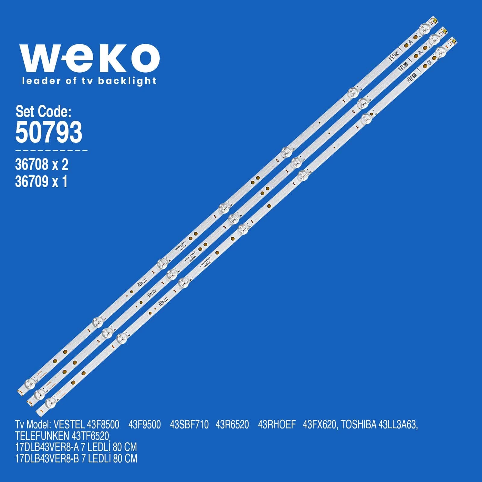 Telefunken 43TF6520 43'' inç 3 Adet Tv Led Bar - küçük görsel 1