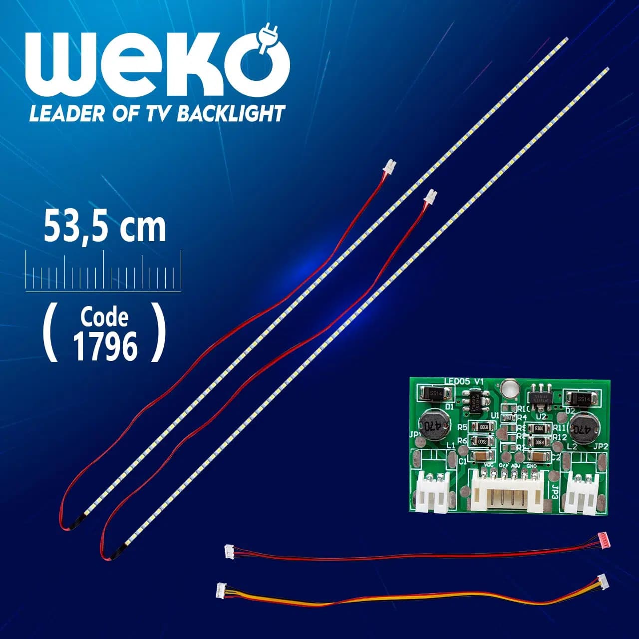 24'' Universal Monitör E-Led (2835) 535mm 12v Çift Led+Sürücü+Kablo Takım - Seyyar Elektronik