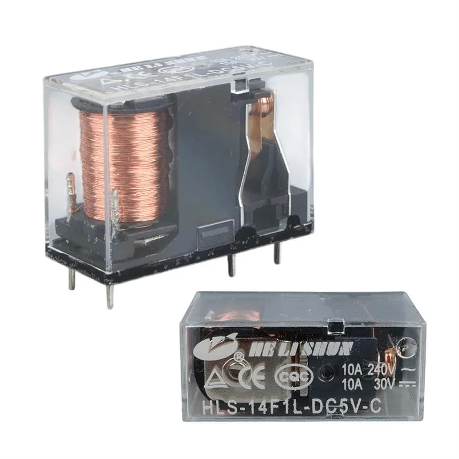 5 Volt Şeffaf 5 Bacak 10A Tek Kontak Röle HLS14F1L-DC5V-C - Seyyar Elektronik