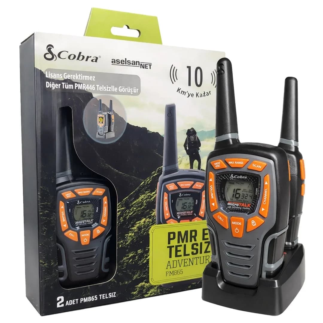 AselsanNET Cobra PM-865 Adventure PMR446 El Telsizi LCD Ekranlı 10 Km Menzilli 16 Kanal - Seyyar Elektronik