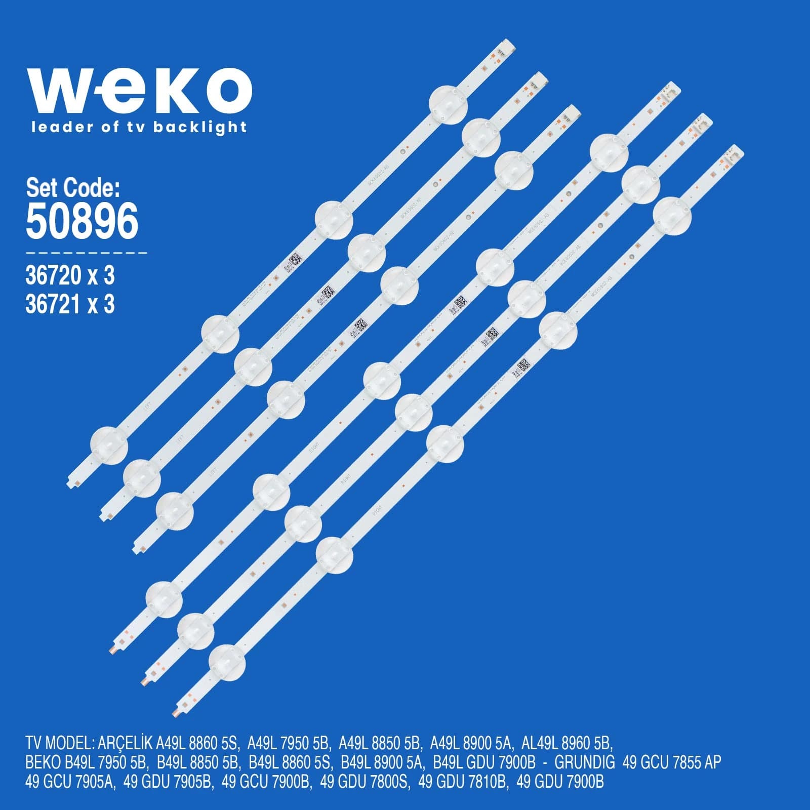 Beko B49L 8860 5S 49'' inç Birleştirilmiş Led Kodu 3 Adet Tv Led Bar - Seyyar Elektronik