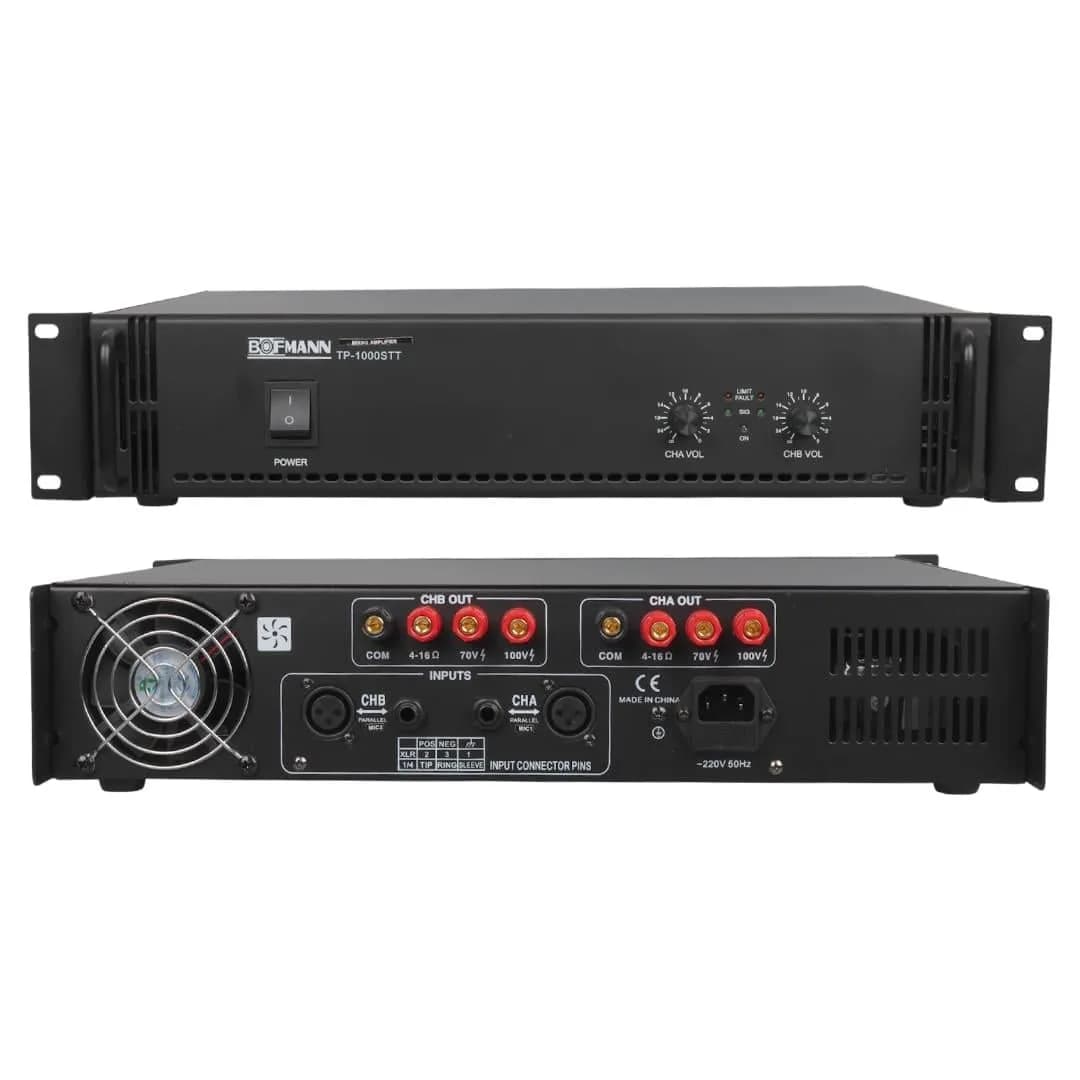 Bofmann TP-1000STT 2x500W Hat Trafolu Stereo Power Amfi - 100V Profesyonel Ses Sistemi - Seyyar Elektronik