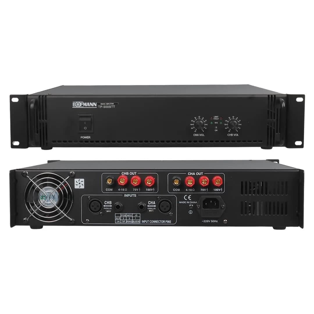 Bofmann TP-500STT 2x250W Hat Trafolu Stereo Power Amfi - 100V Profesyonel Ses Sistemi - Seyyar Elektronik