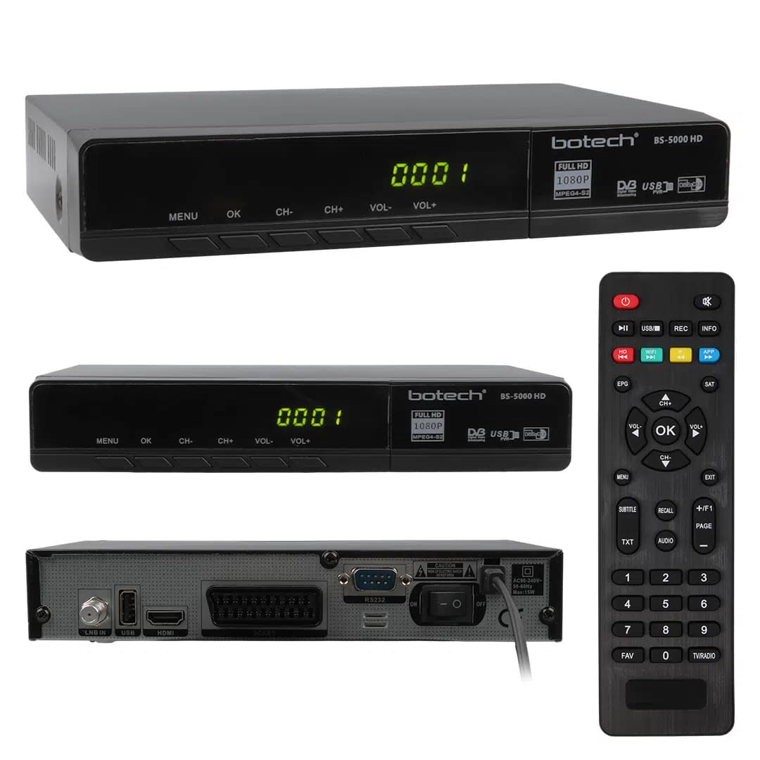 Botech BS-5000 HDMI + Scart + Usb Girişli 1080P Full HD Uydu Alıcı - Seyyar Elektronik