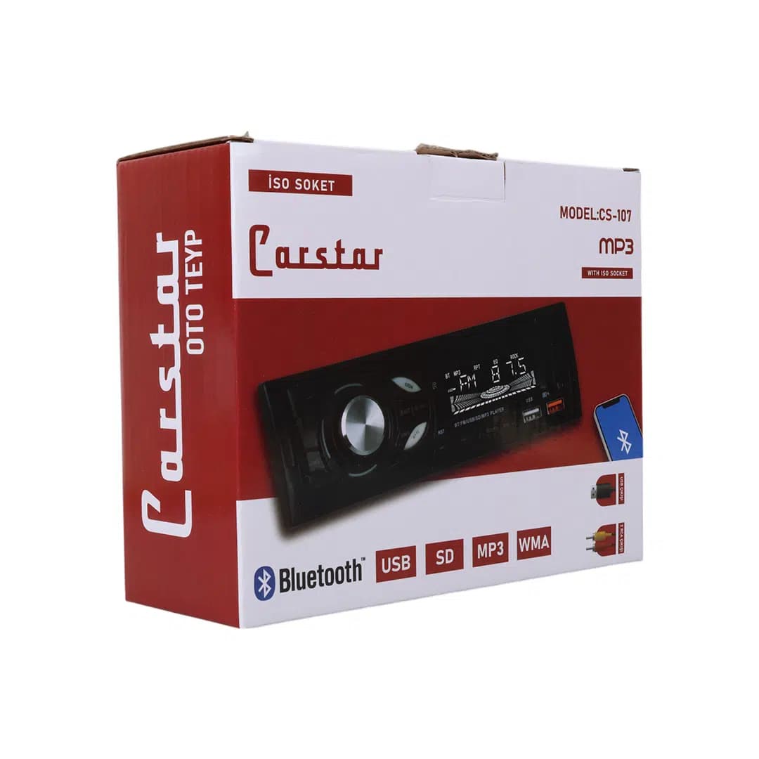 Carstar CS-107 Çift USB/SD/FM/AUX/Bluetooth Kumandalı Oto Teyp 4X60 Watt - Seyyar Elektronik