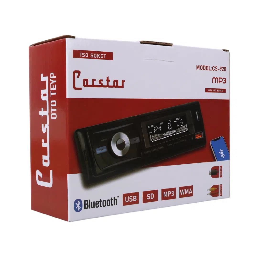 Carstar CS-920 Çift USB/SD/FM/AUX/Bluetooth Kumandalı Oto Teyp 4X60 Watt - Seyyar Elektronik