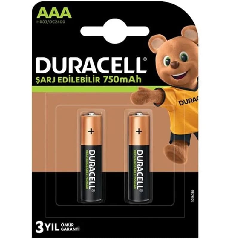 Duracell 750 mA Şarjlı AAA İnce Kalem 2'li Pil HR03/DC2400 - Seyyar Elektronik