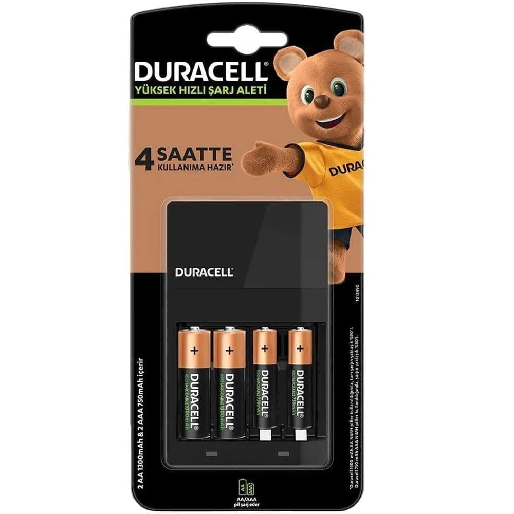 Duracell AA*2 + AAA*2 (Pilli) Hızlı Pil Şarj Aleti CEF14 (2 Adet *750 mAh AAA + 2 Adet* 1300 mAh AA Pil) - Seyyar Elektronik