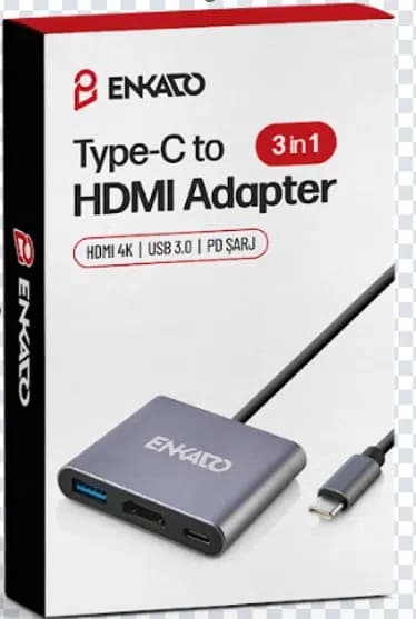 Enkado EKD-TP43 3'ü 1 Arada Type-C Hub Adaptör 4K HDMI USB3.0 ve PD Şarj Destekli Metal Dönüştürücü - Seyyar Elektronik