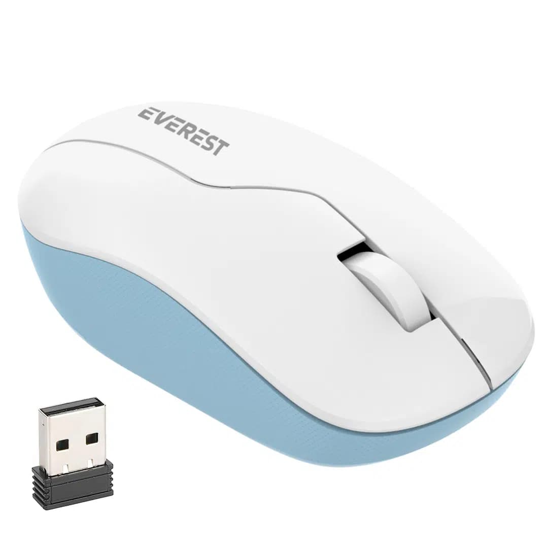 Everest SMW-973 USB Beyaz-Mavi 2.4Ghz 1200DPI Kablosuz Optik Mouse 5 Metre Menzilli - Seyyar Elektronik