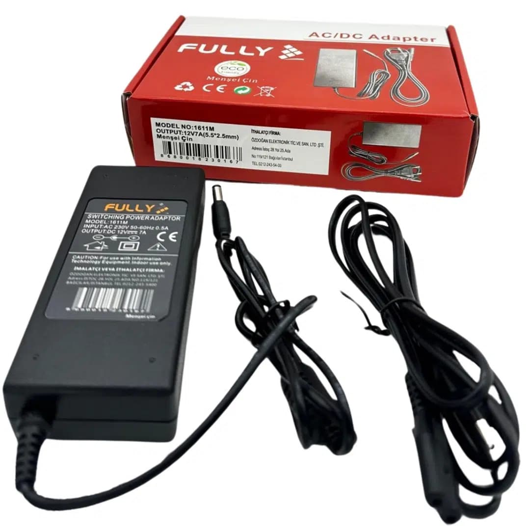 Fully 1611M 12 Volt - 7 Amper 5.5*2.5 Uçlu Plastik Kasa Masaüstü Adaptör - Seyyar Elektronik