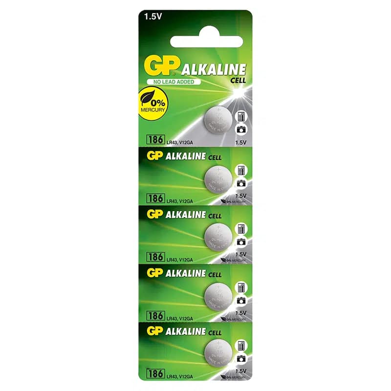 GP 186 LR43 AG-12R 1.5 Volt Alkalin Düğme Pil 5\'li Paket - Seyyar Elektronik