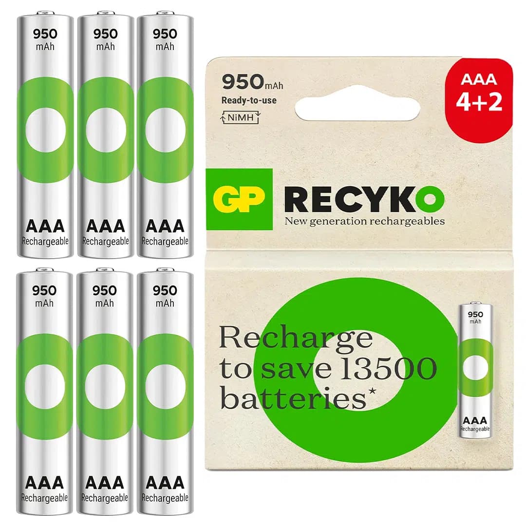 GP Batteries ReCyko 950mAh AAA İnce Kalem 6 Adet Ni-Mh Şarjlı Pil 1.2 Volt - Seyyar Elektronik
