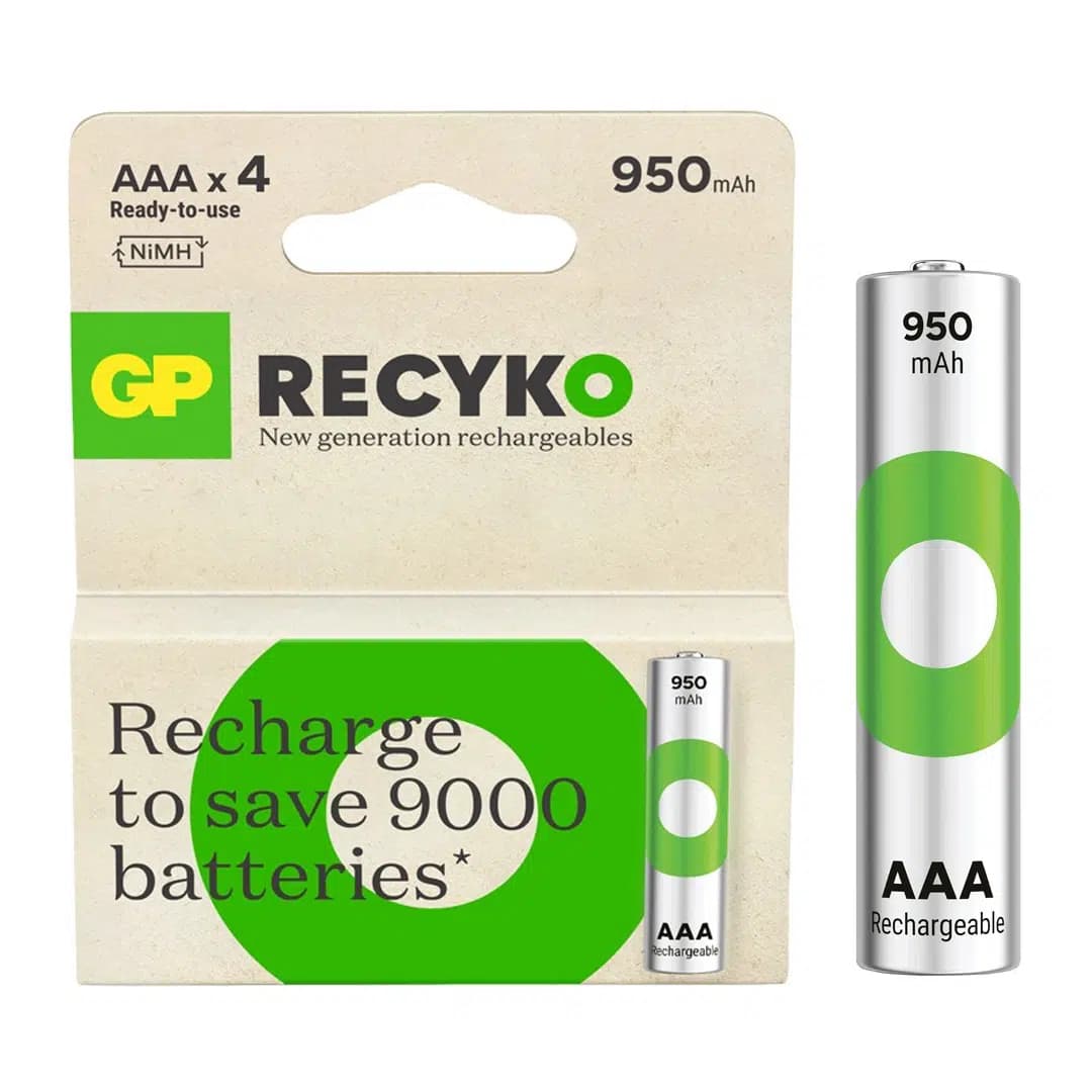 GP Recyko 950mAh Ni-MH AAA Şarjlı İnce Kalem Pil 4'lü Paket - Seyyar Elektronik