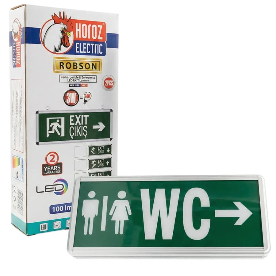 Horoz Robson 3W 160 Lümen Şarjlı WC Sağ Tuvalet Yön Levhası (2'li Paket) - Seyyar Elektronik
