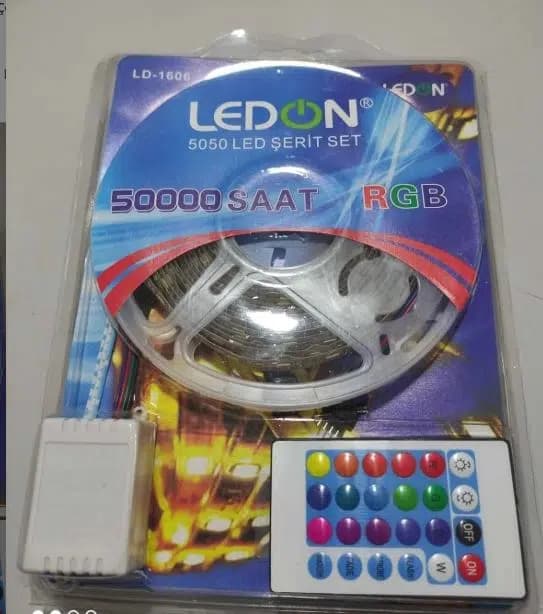 Ledon LD-1606 Su Geçirmez 5 Metre RGB Şerit Led Animasyon Devreli Adaptörlü Set 5050 3 Çipli Silikonlu - Seyyar Elektronik