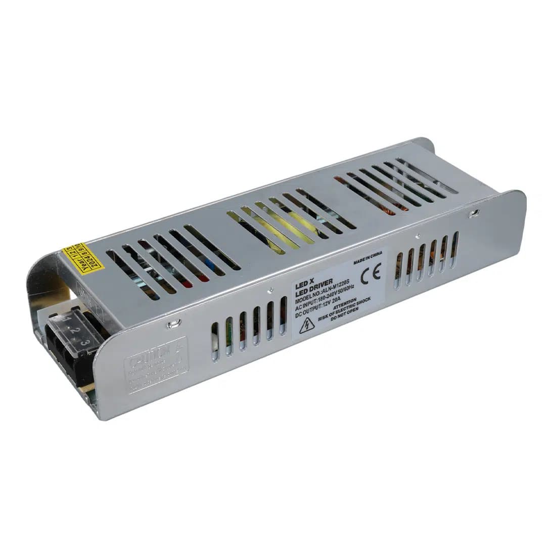 Ledx ALN-M1220S 12 Volt 20 Amper 240 Watt Slim Metal Kasa Adaptör 225x65x38mm - Seyyar Elektronik