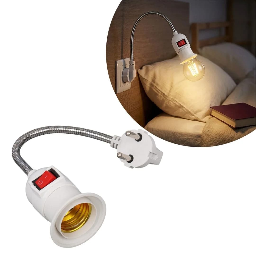 LedX DY-112 Prizden E27 Duya Dönüştürücü 26cm Spiralli Anahtarlı Duy - Seyyar Elektronik