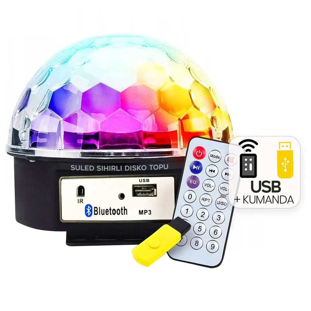 Ledx GM-0803B Sihirli Led Dönen Disko Topu Hoparlör Kablosuz USB/Mp3/Bluetooth Kumandalı 360 Derece - Seyyar Elektronik