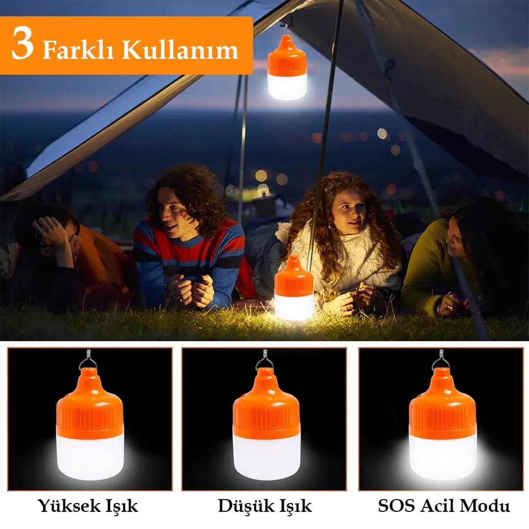 Ledx LN-OR20G 20 Watt TYPE-C Şarjlı Taşınabilir Asma Kancalı Kamp Çadır Lambası 6500K 1200mAh 3 Modlu ABS Malzeme - Seyyar Elektronik