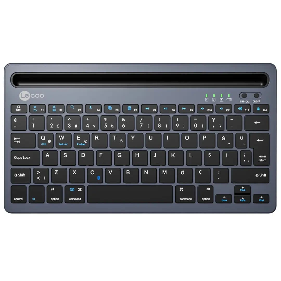 Lenovo Lecoo BK100 Bluetooth V3.0 Çoklu Cihaz Uyumlu Şarj Edilebilir Kablosuz Gri Türkçe Q Klavye - Seyyar Elektronik