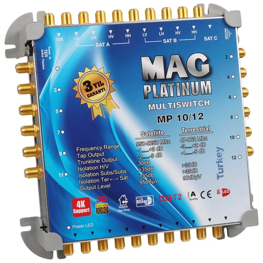MAG Platinum MP 10/12 Multiswitch - 10 Giriş 12 Çıkışlı Merkezi Uydu Santrali Hybrid 4K ve 3D Destekli - Seyyar Elektronik