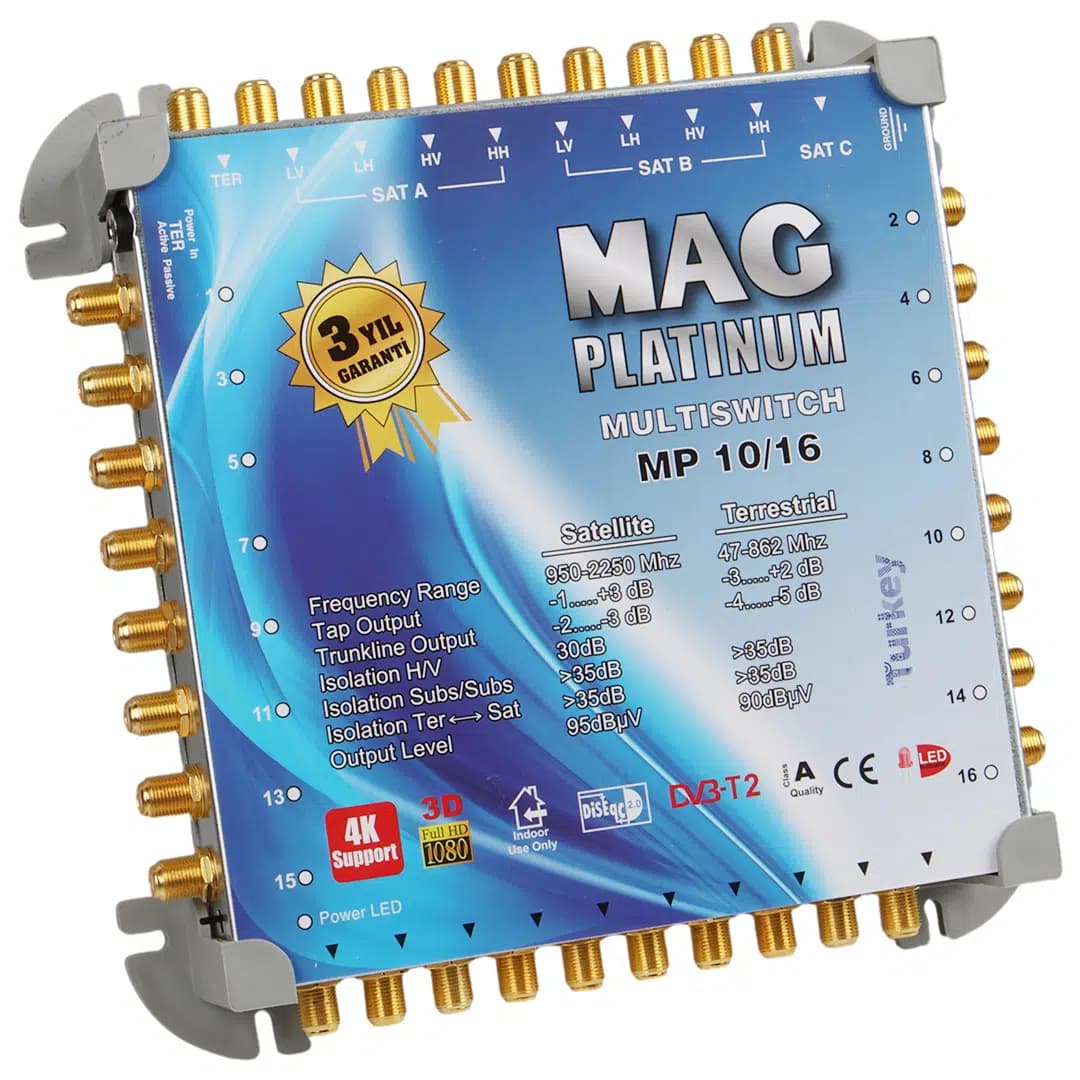 MAG Platinum MP 10/16 Multiswitch - 10 Giriş 16 Çıkışlı Merkezi Uydu Santrali Hybrid 4K ve 3D Destekli - Seyyar Elektronik
