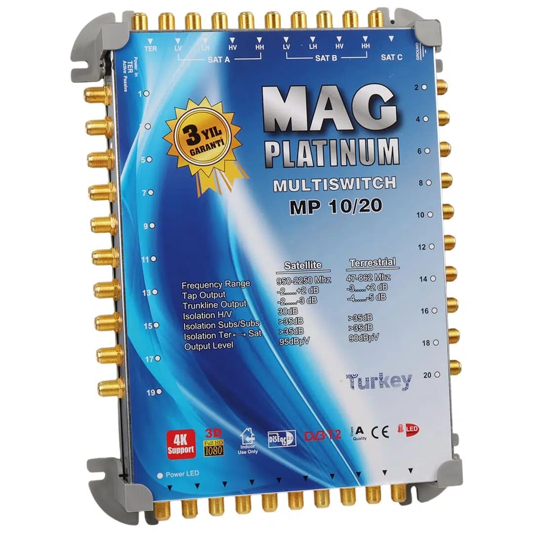 MAG Platinum MP 10/20 Multiswitch - 10 Giriş 20 Çıkışlı Merkezi Uydu Santrali Hybrid 4K ve 3D Destekli - Seyyar Elektronik