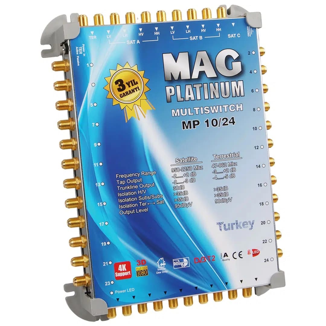 MAG Platinum MP 10/24 Multiswitch - 10 Giriş 24 Çıkışlı Merkezi Uydu Santrali Hybrid 4K ve 3D Destekli - Seyyar Elektronik