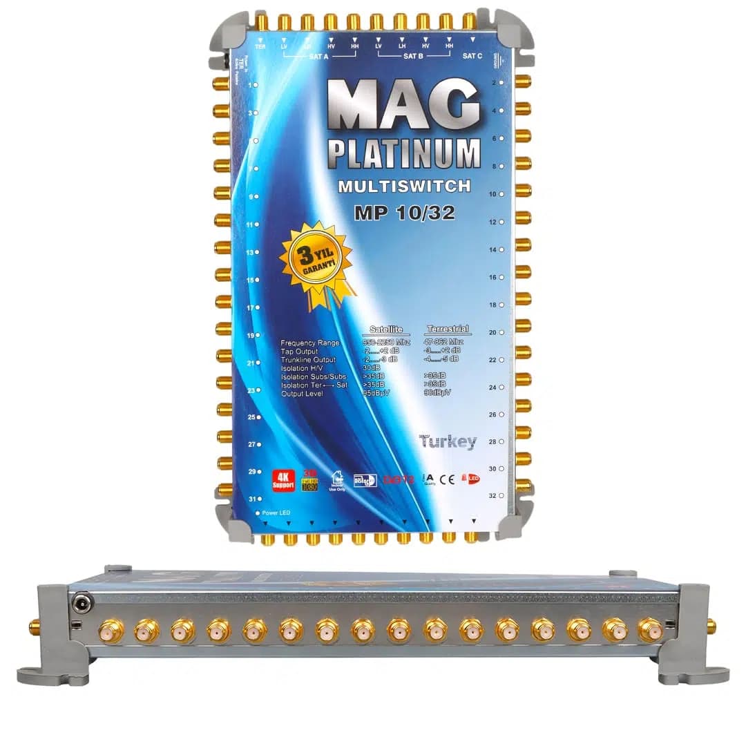 MAG Platinum MP 10/32 Multiswitch - 10 Giriş 32 Çıkışlı Merkezi Uydu Santrali Hybrid 4K ve 3D Destekli - Seyyar Elektronik