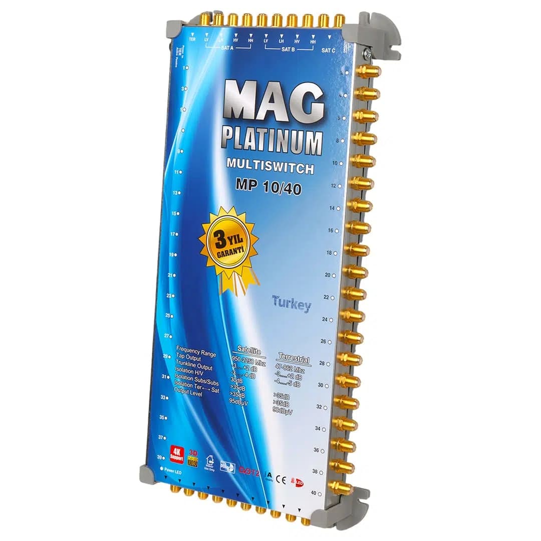MAG Platinum MP 10/40 Multiswitch - 10 Giriş 40 Çıkışlı Merkezi Uydu Santrali Hybrid 4K ve 3D Destekli - Seyyar Elektronik