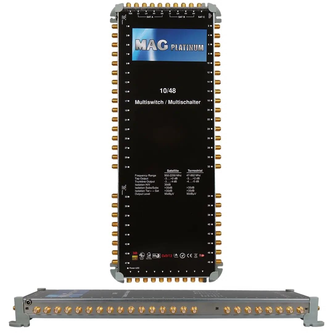 MAG Platinum MP 10/48 Multiswitch - 10 Giriş 48 Çıkışlı Merkezi Uydu Santrali Hybrid 4K ve 3D Destekli - Seyyar Elektronik