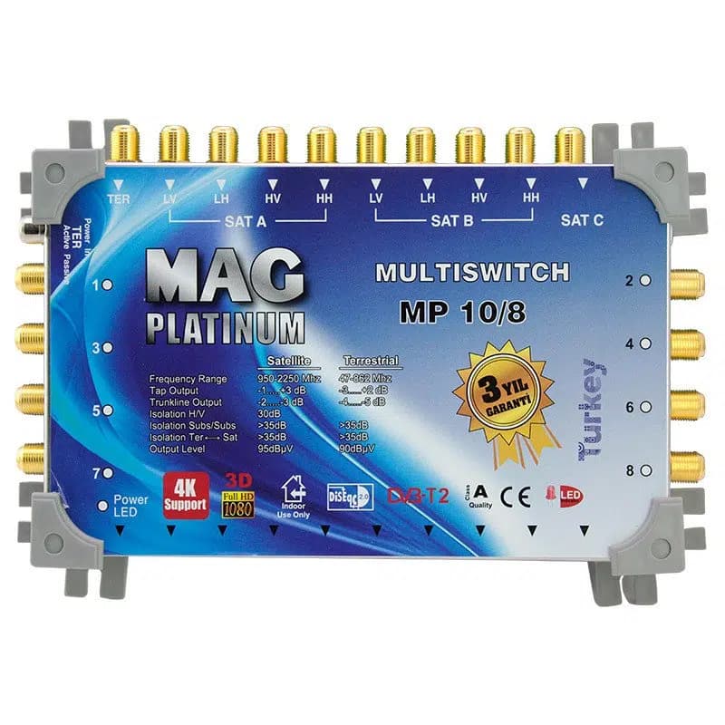 MAG Platinum MP 10/8 Multiswitch - 10 Giriş 8 Çıkışlı Merkezi Uydu Santrali Hybrid 4K ve 3D Destekli - Seyyar Elektronik
