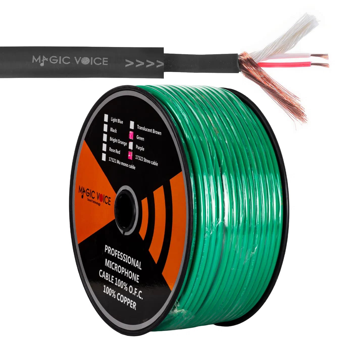 MagicVoice B96 Profesyonel 2 Damarlı Blendajlı Enstrüman Mikrofon Kablosu Stereo 100 Metre (Yeşil) - Seyyar Elektronik