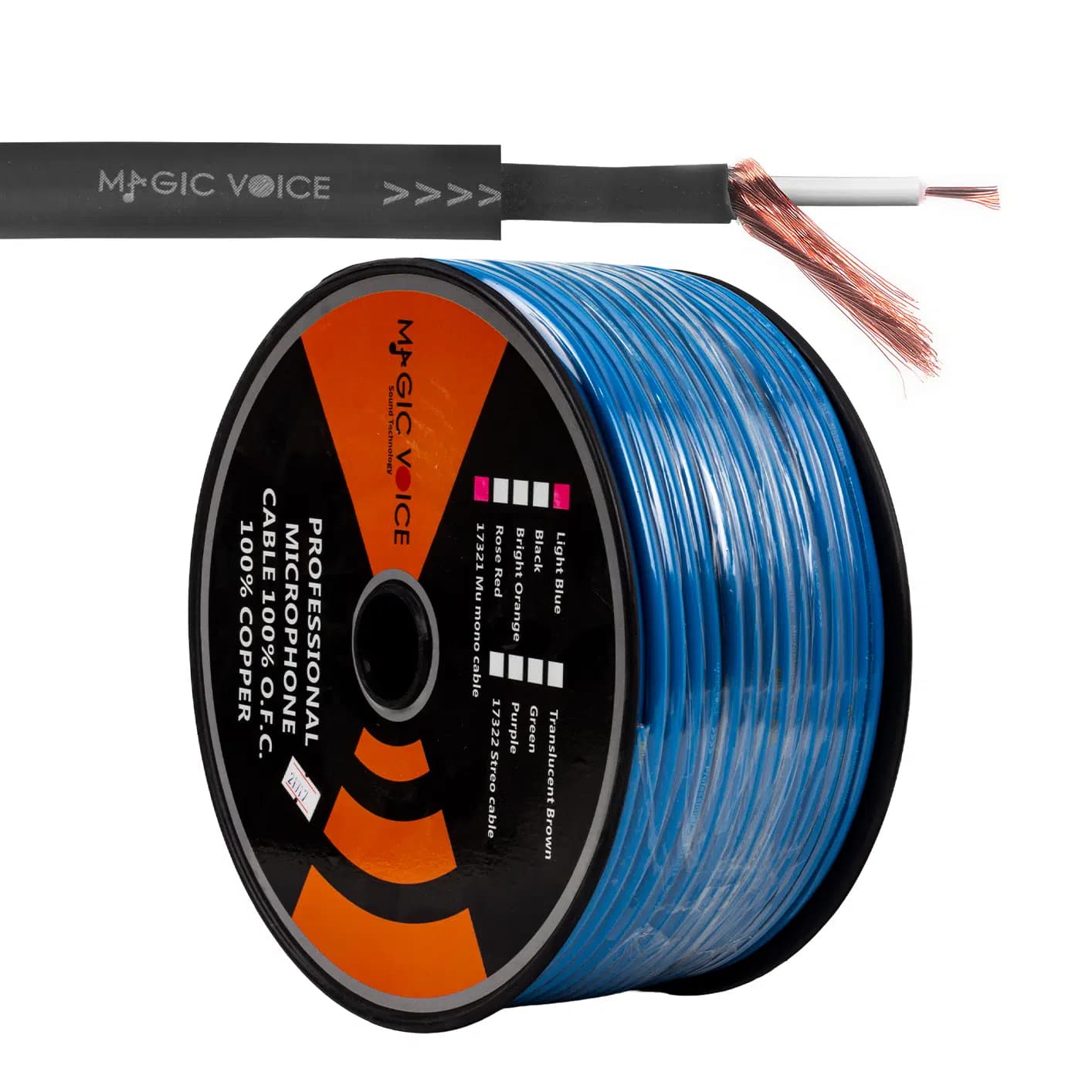 MagicVoice B96 Profesyonel Tek Damarlı Blendajlı Enstrüman Mikrofon Kablosu Mono 100 Metre (Açık Mavi) - Seyyar Elektronik