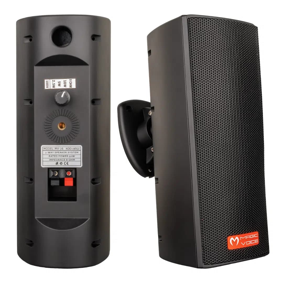 Magicvoice MV-26 2x7,5 Cm 50W 3 Yollu Siyah Sütun Hat Trafolu Hoparlör 2'li Takım - Seyyar Elektronik
