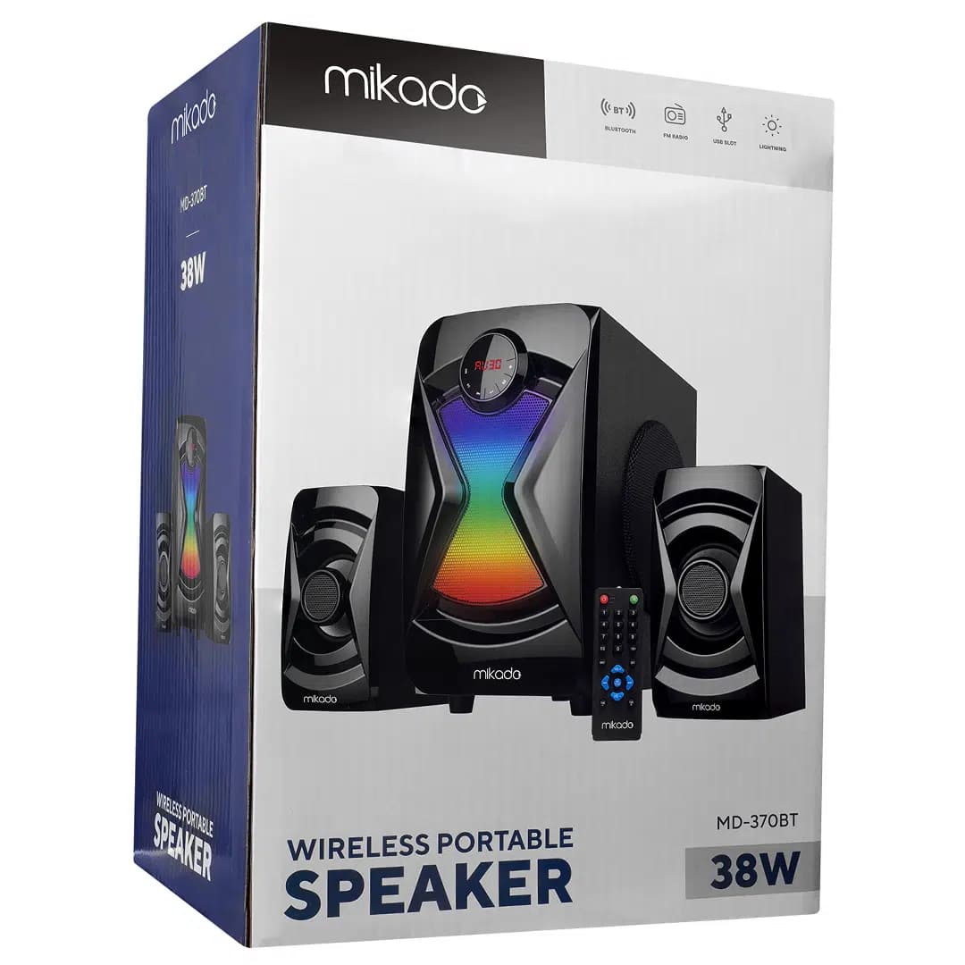 Mikado MD-370BT 38W Siyah BT/AUX/USB/FM/LED Işıklı Multimedia Speaker 2+1 Ses Sistemi - Seyyar Elektronik